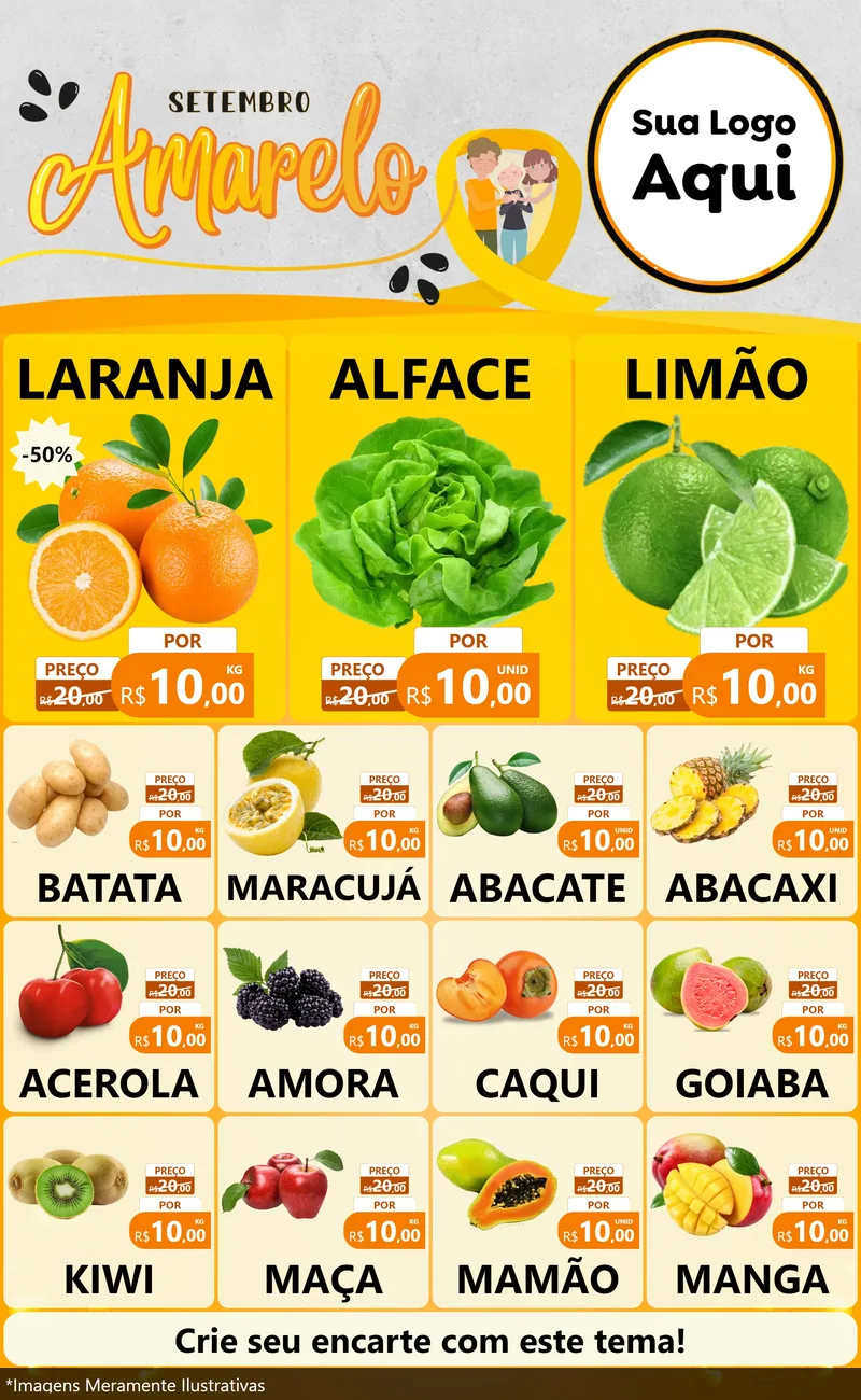 Modelo de Encarte para Encarte Grande com o tema Setembro Amarelo para Hortifrúti