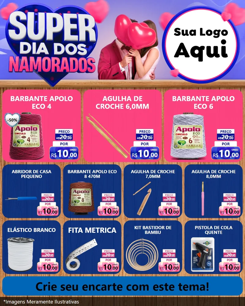 Modelo de Rede Social para Feed Instagram com o tema Super Dia dos Namorados para Armarinho e Aviamentos