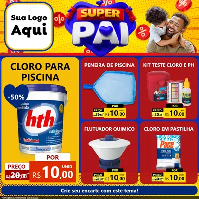 Modelo de Rede Social para Feed Facebook com o tema Super Pai para Produtos para Piscina