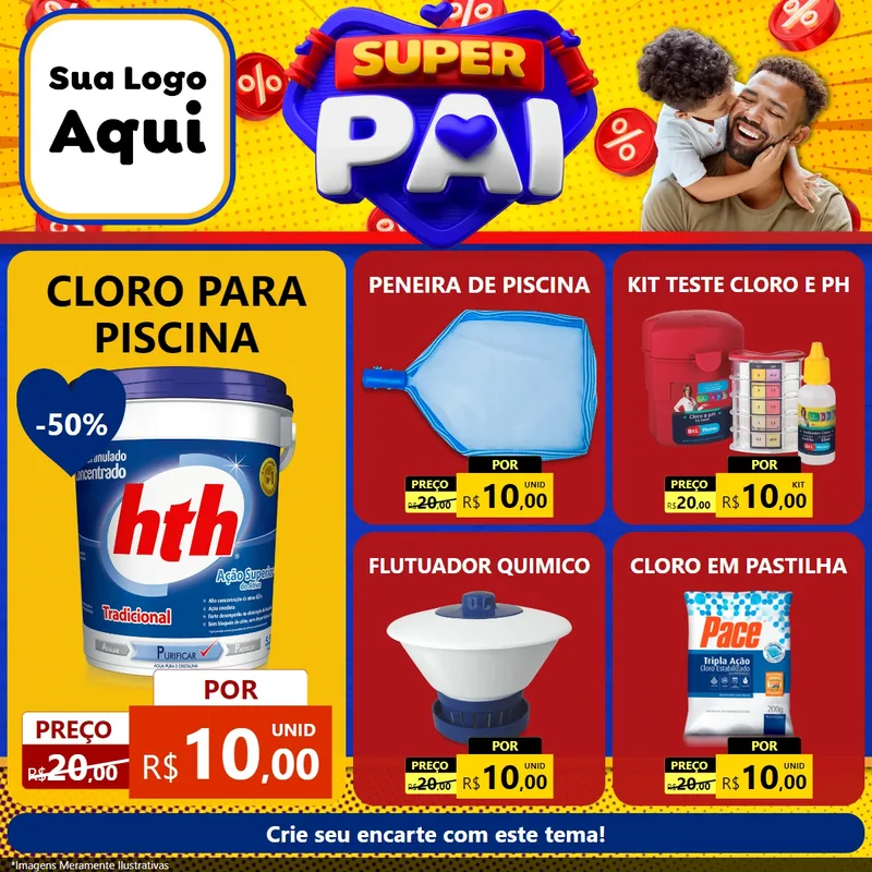 Modelo de Rede Social para Feed Facebook com o tema Super Pai para Produtos para Piscina