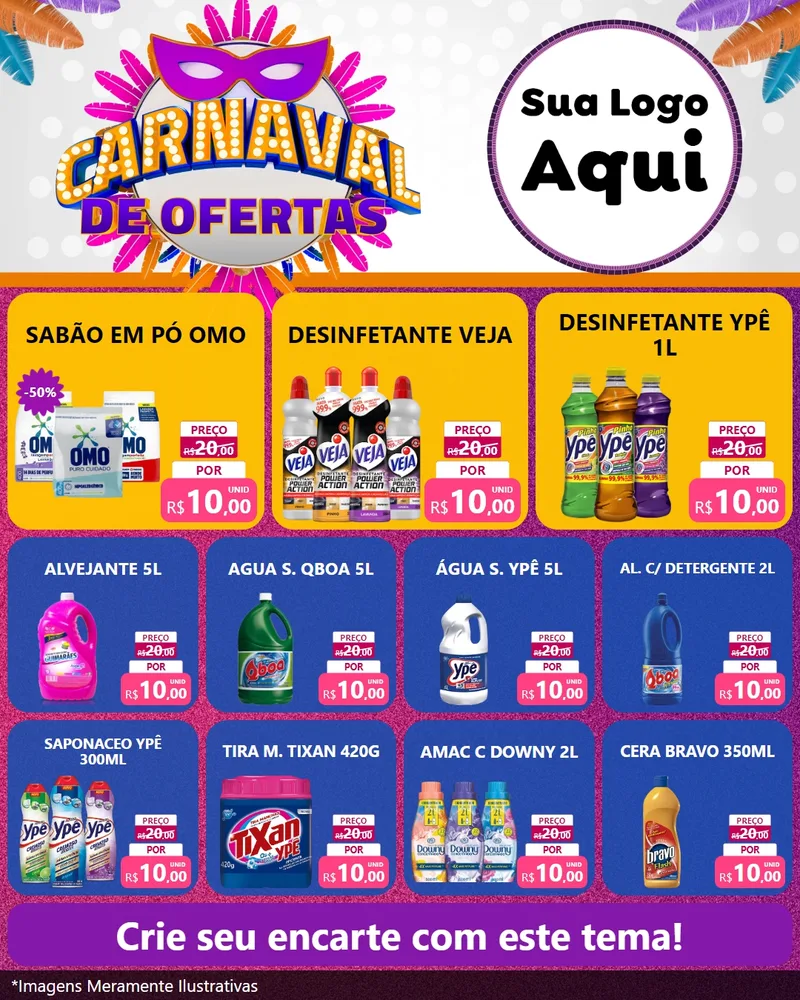 Modelo de Rede Social para Feed Instagram com o tema Carnaval de Ofertas para Produtos de Limpeza