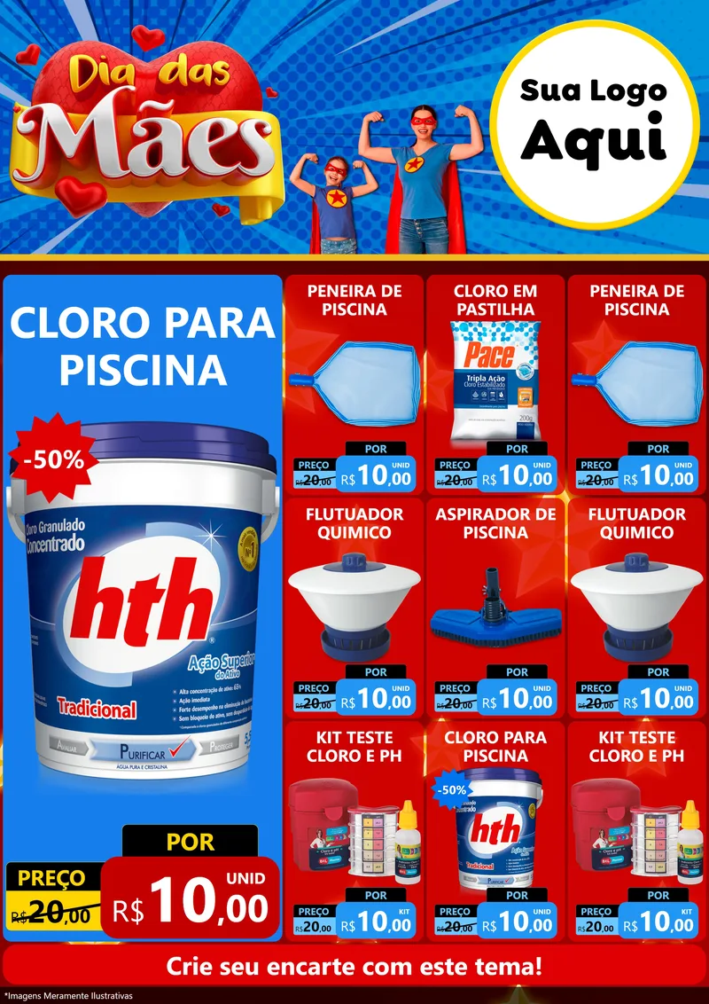 Modelo de Encarte para Encarte A4 Vertical com o tema Dia das Mães para Produtos para Piscina