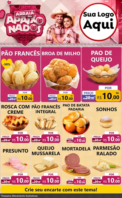 Modelo de Encarte para Encarte Grande com o tema Arraiá dos Apaixonados - Junina para Padaria