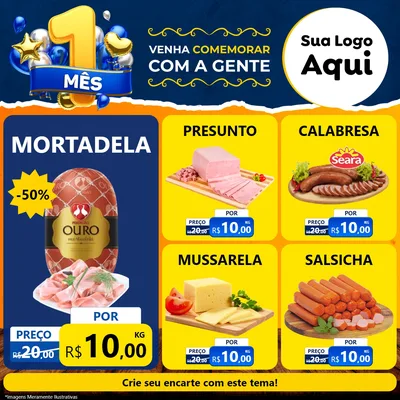 Modelo de Rede Social para Feed Facebook com o tema Um Mês de Aniversário para Frios e Laticínios