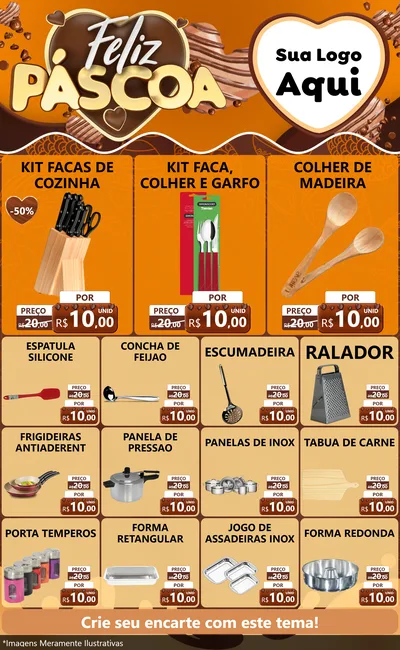 Modelo de Encarte para Encarte Grande com o tema Feliz Páscoa para Utilidades Domésticas