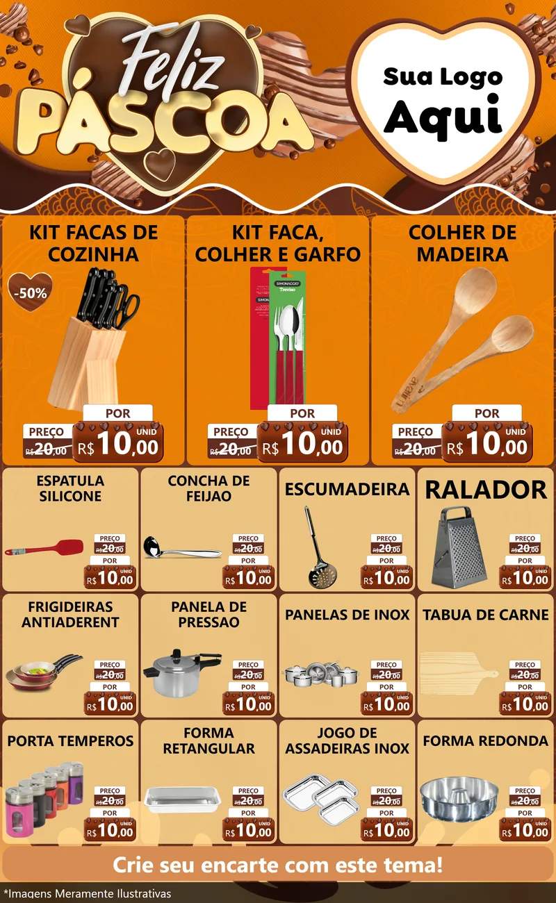 Modelo de Encarte para Encarte Grande com o tema Feliz Páscoa para Utilidades Domésticas