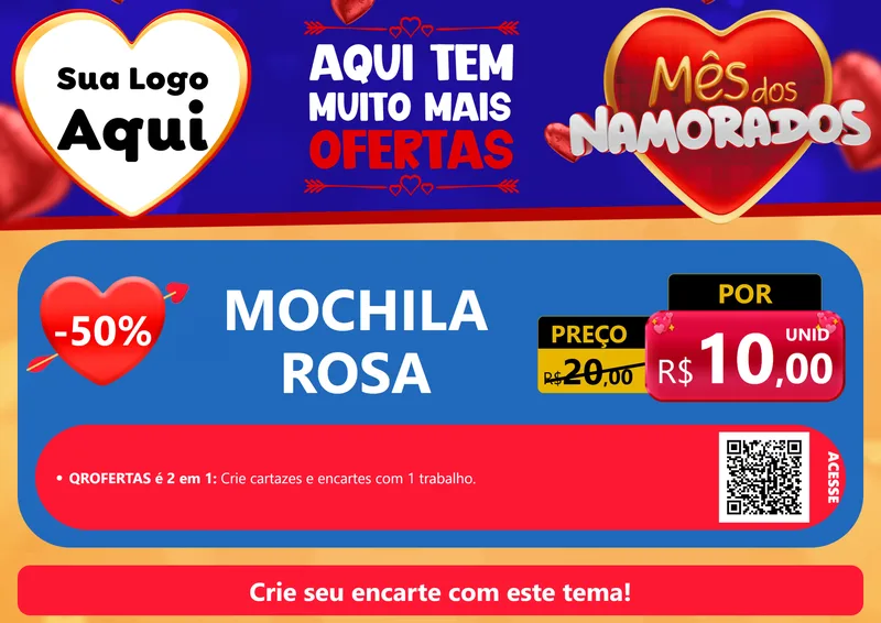 Modelo de Cartaz para Cartaz A4 Horizontal com o tema Mês dos Namorados para Papelaria