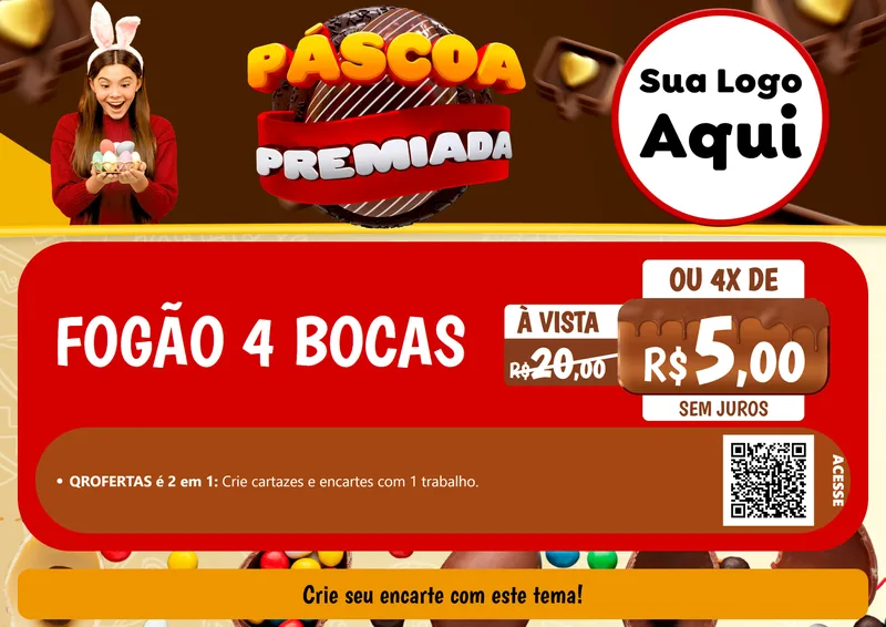 Modelo de Cartaz para Cartaz A4 Horizontal com o tema Páscoa Premiada para Móveis e Eletro