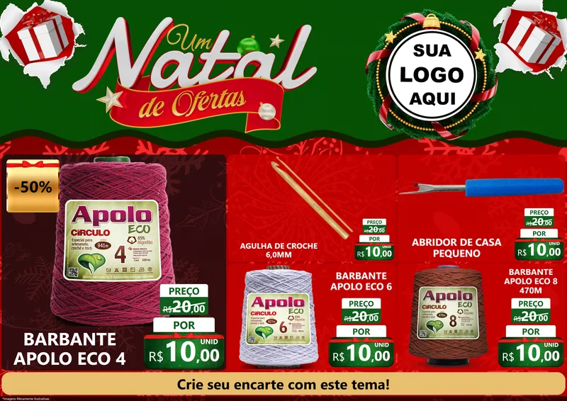 Modelo de Encarte para Encarte A4 Horizontal com o tema Um Natal de Ofertas para Armarinho e Aviamentos