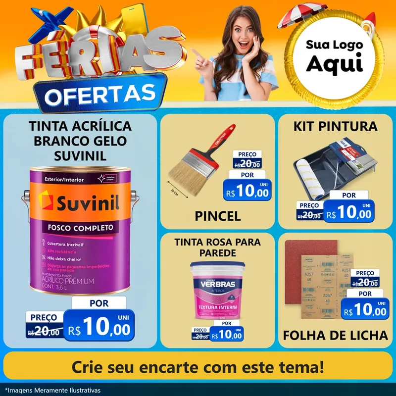 Modelo de Rede Social para Feed Facebook com o tema Ofertas - Férias para Tintas e Ferramentas