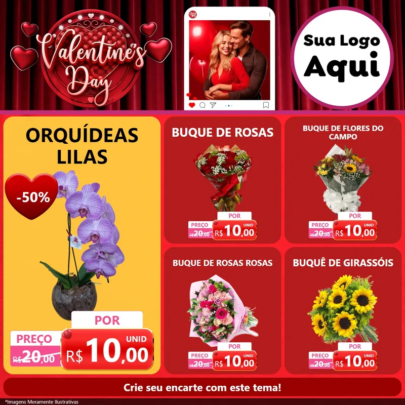 Modelo de Rede Social para Feed Facebook com o tema Valentine's Day para Floricultura e jardim
