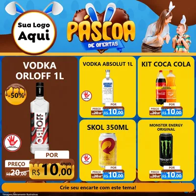 Modelo de Rede Social para Feed Facebook com o tema Páscoa de Ofertas para Distribuidora de bebidas