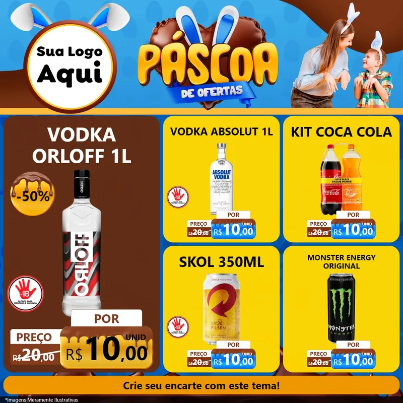 Modelo de Rede Social para Feed Facebook com o tema Páscoa de Ofertas para Distribuidora de bebidas