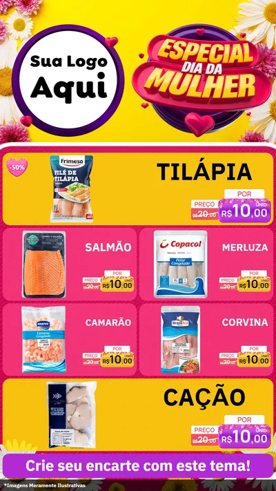 Modelo de TV para TV Vertical com o tema Especial Dia da Mulher para Peixaria
