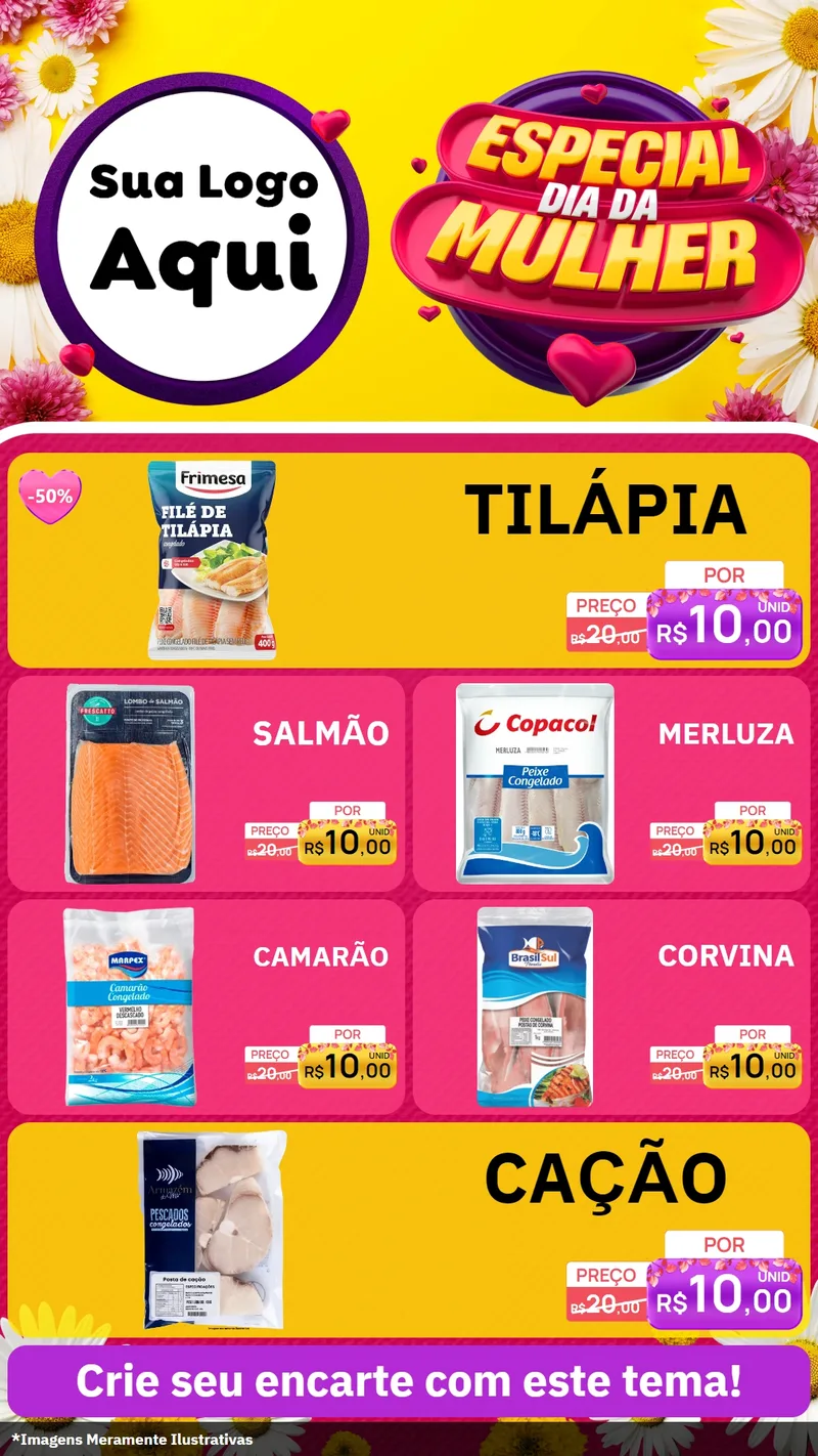 Modelo de TV para TV Vertical com o tema Especial Dia da Mulher para Peixaria