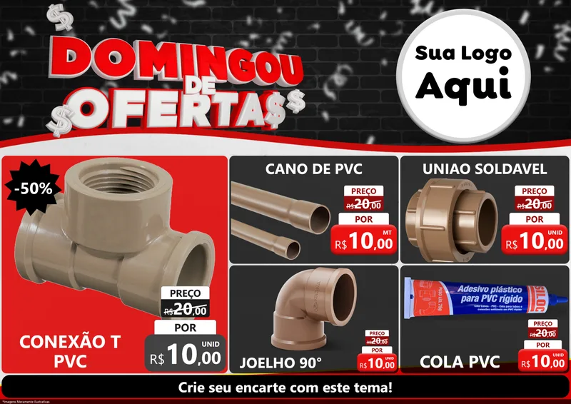 Modelo de Encarte para Encarte A4 Horizontal com o tema Domingou de Ofertas para Tubos e conexões