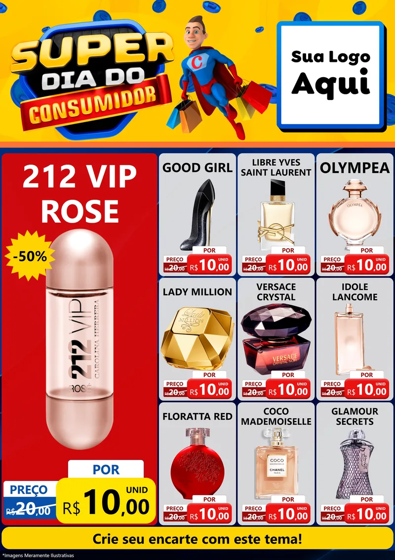 Modelo de Encarte para Encarte A4 Vertical com o tema Super Dia do Consumidor para Perfumes