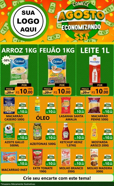Modelo de Encarte para Encarte Grande com o tema Comece Agosto Economizando para Supermercado