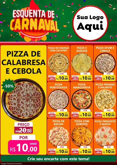 Modelo de Encarte para Encarte A4 Vertical com o tema Esquenta de Carnaval para Pizzaria