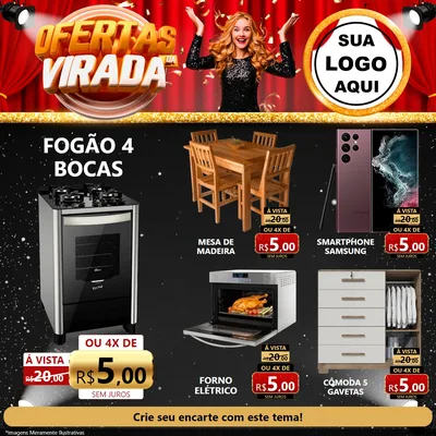 Modelo de Rede Social para Feed Facebook com o tema Ofertas da Virada para Móveis e Eletro