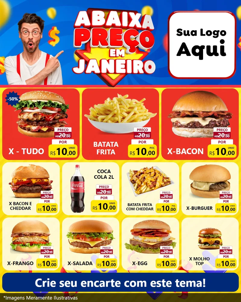 Modelo de Rede Social para Feed Instagram com o tema Abaixa Preço em Janeiro para Hamburgueria