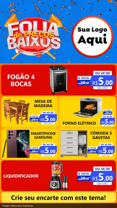 Modelo de TV para TV Vertical com o tema Folia de Preços Baixos para Móveis e Eletro