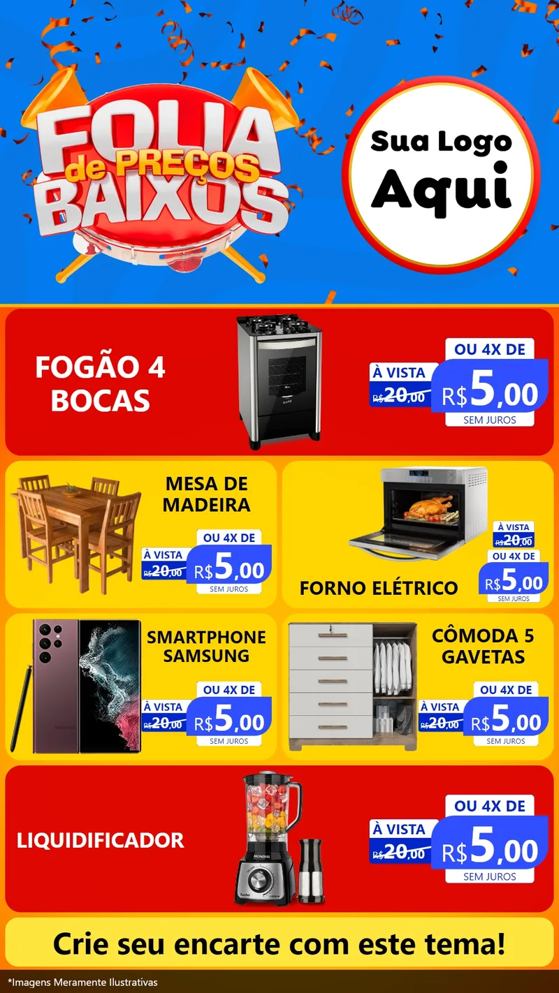 Modelo de TV para TV Vertical com o tema Folia de Preços Baixos para Móveis e Eletro