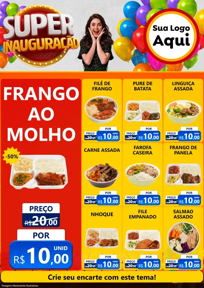 Modelo de Encarte para Encarte A4 Vertical com o tema Super Inauguração para Restaurante