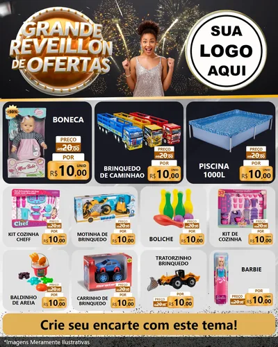 Modelo de Rede Social para Feed Instagram com o tema Grande Réveillon de Ofertas para Brinquedos