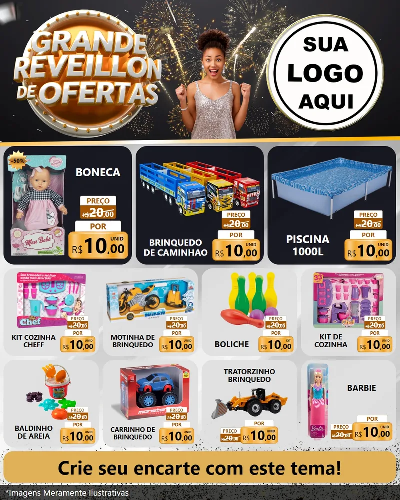 Modelo de Rede Social para Feed Instagram com o tema Grande Réveillon de Ofertas para Brinquedos