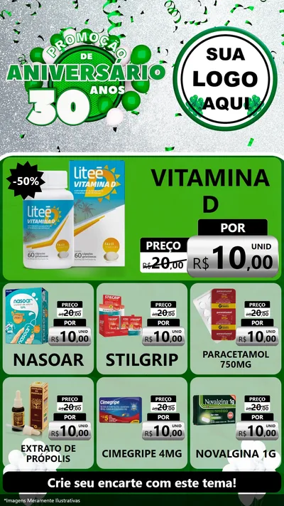 Modelo de Rede Social para Stories com o tema Promoção de Aniversário - 30 Anos para Farmácia