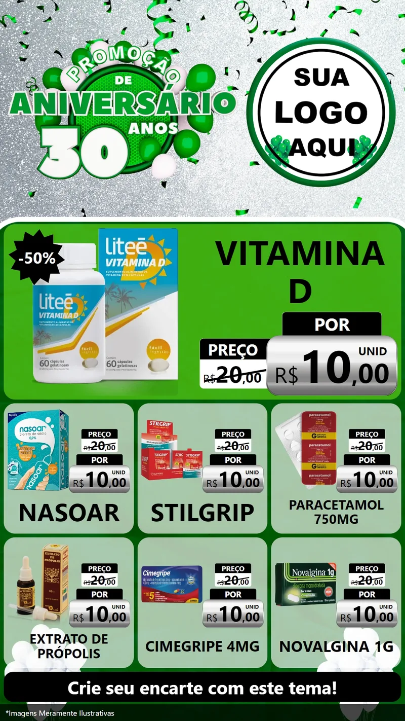 Modelo de Rede Social para Stories com o tema Promoção de Aniversário - 30 Anos para Farmácia