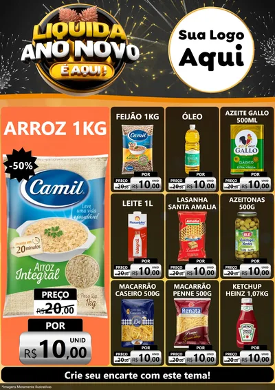 Modelo de Encarte para Encarte A4 Vertical com o tema Liquida Ano Novo É Aqui! para Supermercado