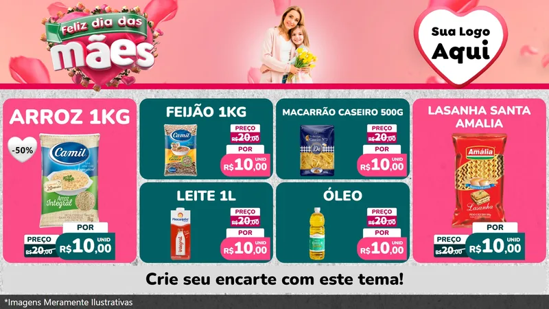 Modelo de TV para TV Horizontal com o tema Feliz Dia das Mães para Supermercado