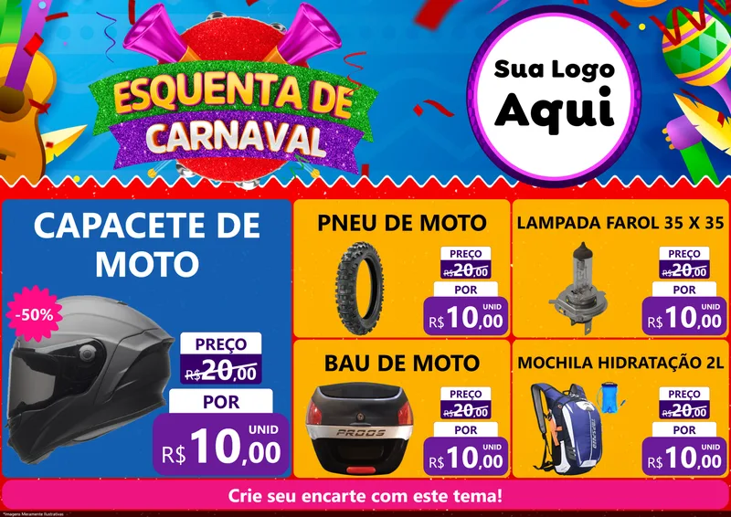 Modelo de Encarte para Encarte A4 Horizontal com o tema Esquenta de Carnaval para Moto peças