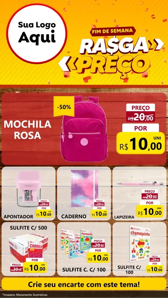 Modelo de Rede Social para Stories com o tema Fim de Semana Rasga Preços para Papelaria