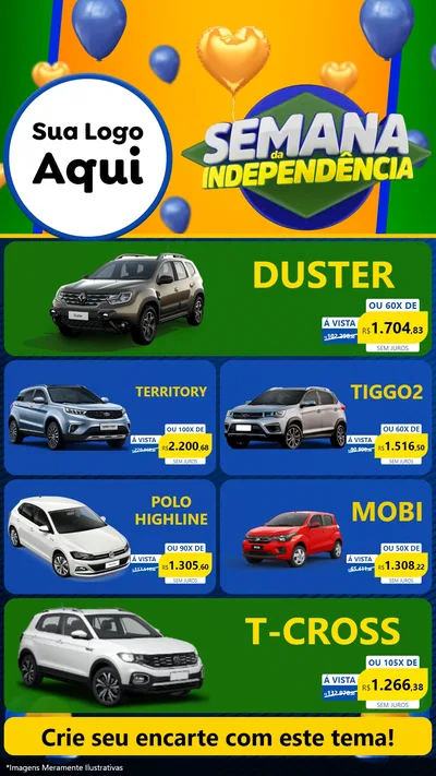Modelo de TV para TV Vertical com o tema Semana da Independência para Concessionaria de Carros