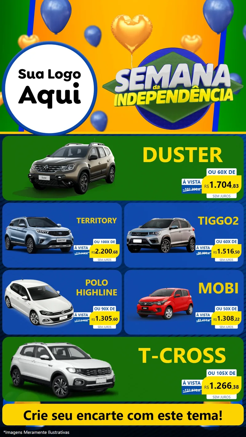 Modelo de TV para TV Vertical com o tema Semana da Independência para Concessionaria de Carros