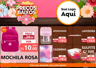 Modelo de Encarte para Encarte A4 Horizontal com o tema Primavera de Preços Baixos para Papelaria