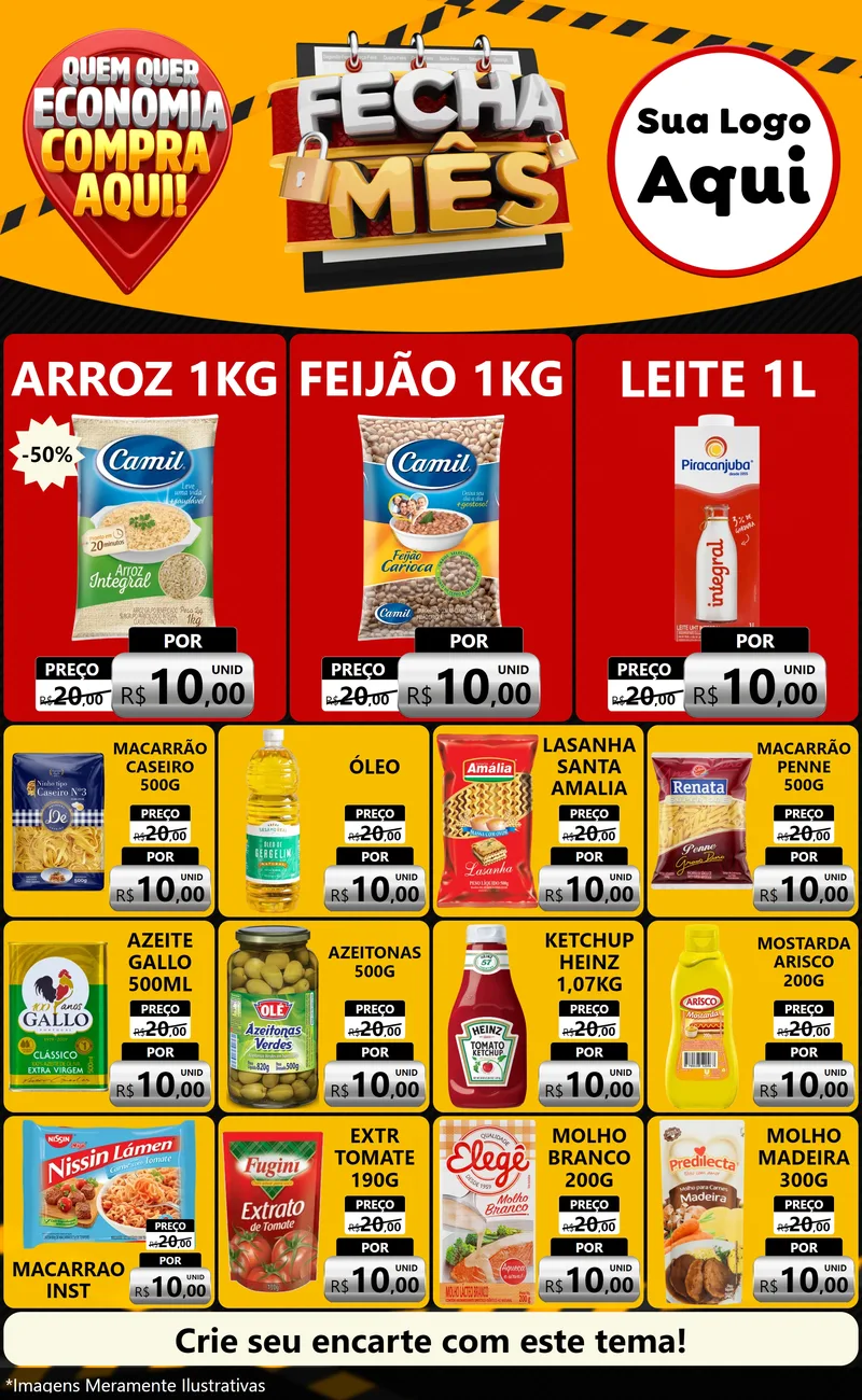 Modelo de Encarte para Encarte Grande com o tema Fecha Mês para Supermercado