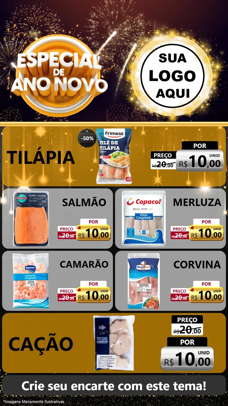 Modelo de TV para TV Vertical com o tema Especial de Ano Novo para Peixaria