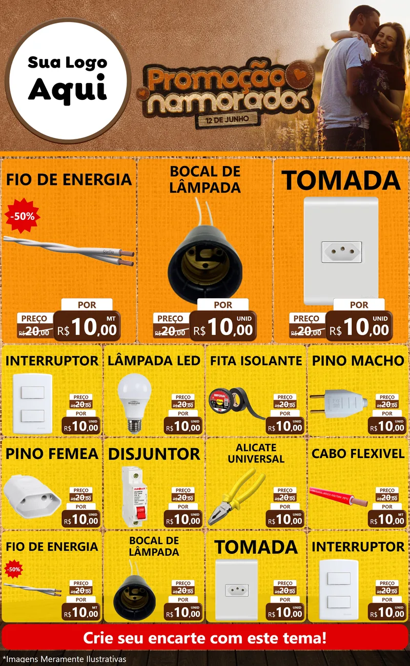 Modelo de Encarte para Encarte Grande com o tema Promoção Namorados para Materiais Elétricos