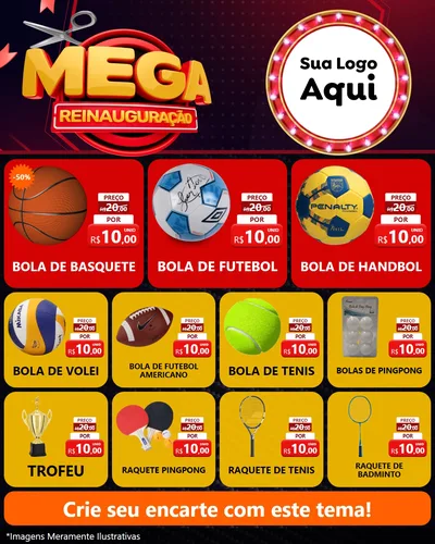Modelo de Rede Social para Feed Instagram com o tema Mega Reinauguração para Artigos Esportivos