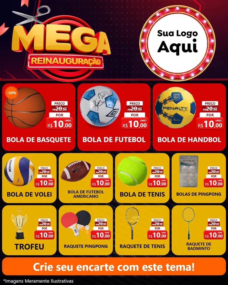 Modelo de Rede Social para Feed Instagram com o tema Mega Reinauguração para Artigos Esportivos