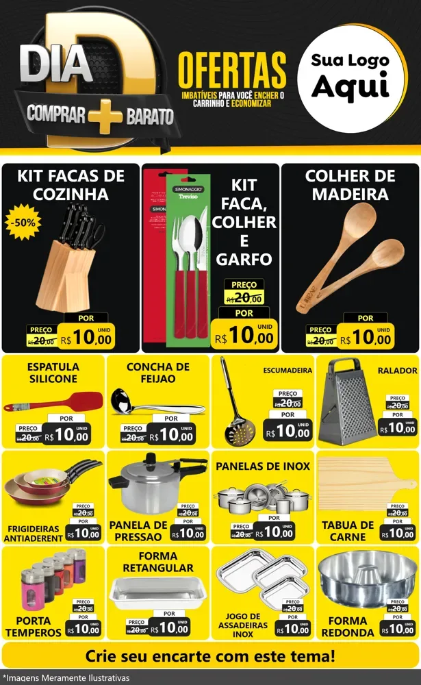Modelo de Encarte para Encarte Grande com o tema Dia D Mais Economia para Utilidades Domésticas