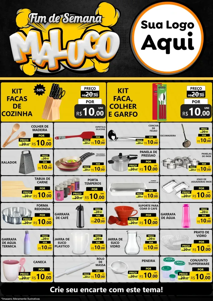 Modelo de Encarte para Encarte A4 Vertical com o tema Fim de Semana Maluco para Utilidades Domésticas