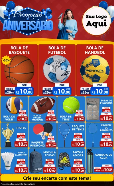 Modelo de Encarte para Encarte Grande com o tema Promoção de Aniversário para Artigos Esportivos
