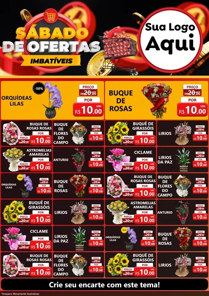 Modelo de Encarte para Encarte A4 Vertical com o tema Sábado de Ofertas Imbatíveis para Floricultura e jardim