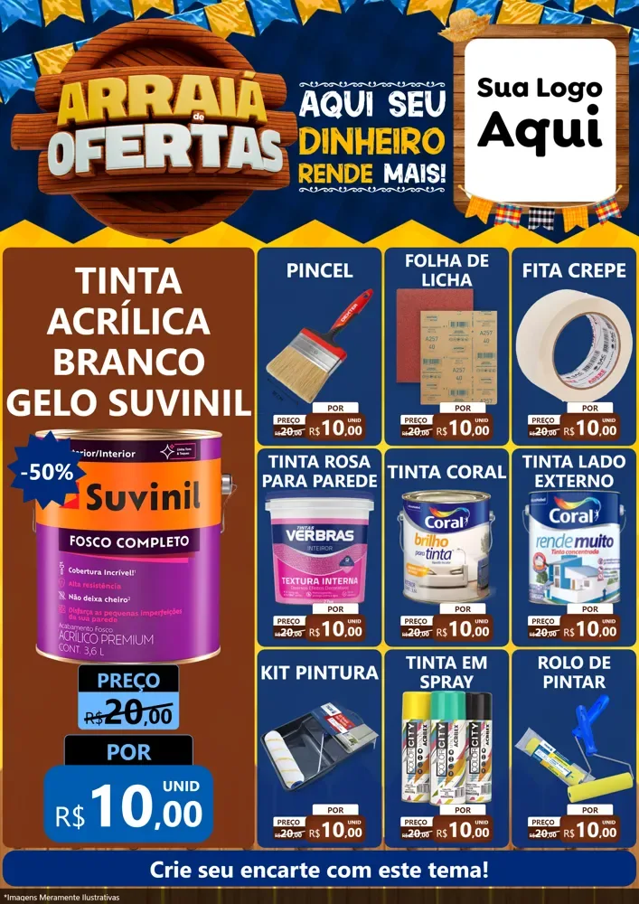 Modelo de Encarte para Encarte A4 Vertical com o tema Arraiá de Ofertas - Junina para Tintas e Ferramentas