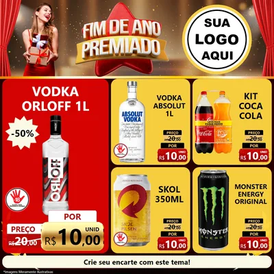 Modelo de Rede Social para Feed Facebook com o tema Fim de Ano Premiado para Distribuidora de bebidas